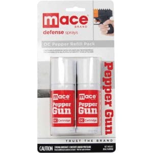 Mace Pepper Gun 2.0 Dual Pack OC Refill Cartridges 80421 — Two OC Pepper Cartridges, 7 Bursts Each, 20-Foot Range, 0.99 oz Per Cartridge, Easy-Load Replacement
