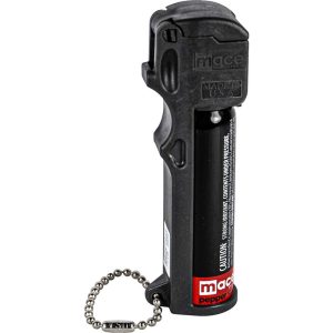 Mace Personal Model Pepper Spray Black 0.63 oz — OC Pepper Formula, Stream Pattern, 18-20 Bursts, 12-Foot Range, Flip Top Safety, Ball Keychain, UV Dye, Self-Defense Spray for Daily Carry