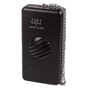 2-in-1 Personal and Door Burglar Alarm 120dB — Hang on Doorknob for Intrusion Alert, Pull Chain for Personal Safety, Battery Operated, Portable Travel Security