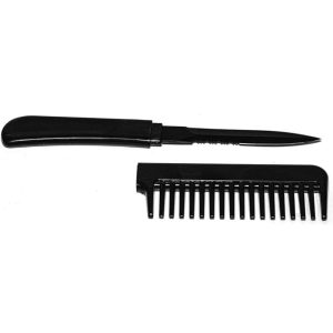 Comb Metal Knife Disguised Self-Defense Tool — 3.5-Inch Half-Serrated Blade, 6.5-Inch Overall, ABS Plastic Handle, Concealed Carry, Available in Black and Pink