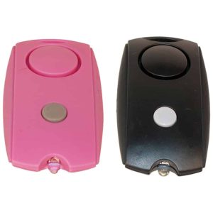 Mini Personal Alarm 120dB with LED Flashlight and Belt Clip — Keychain Attachment, Compact Pocket Design, Button Activated, Replaceable LR44 Batteries Included, Available in Black and Pink