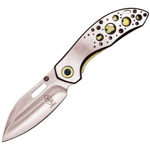 Assisted Open Folding Pocket Knife with Gold Trim — 3.5-Inch 3Cr13 Steel Blade, 8-Inch Overall, Stainless Steel Handle, Belt/Visor Clip, Everyday Carry Camping Hiking Knife