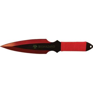 2 Piece Throwing Knife Set BioHazard Design Red and Green — 9-Inch 440 Stainless Steel Blades, Balanced for Beginners to Intermediate, Nylon Sheath Included, 0.7 lbs Set