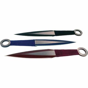 3 Piece Throwing Knife Set Assorted Colors Black Blue Red — 6.5-Inch Length, 440 Stainless Steel, Beginner to Intermediate, Nylon Sheath Pouch Included, 0.85 lbs Set
